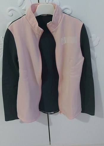 Kız Çocuk Pembe Yüksek Yakalı Fermuarlı Ceket