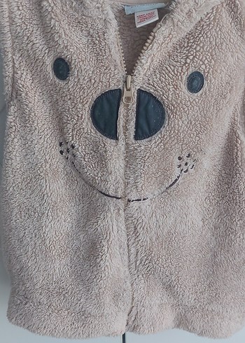 Kız Çocuk Bej Peluş Kapüşonlu Yelek - Görsel 5