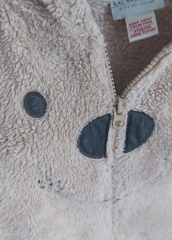 Kız Çocuk Bej Peluş Kapüşonlu Yelek - Görsel 3