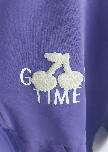 Mor Kapüşonlu Fermuarlı Kız Sweatshirt - Görsel 2