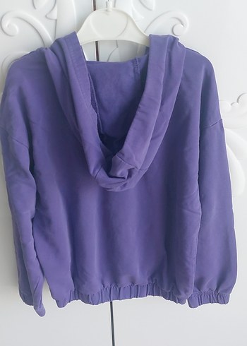 Mor Kapüşonlu Fermuarlı Kız Sweatshirt - Görsel 6