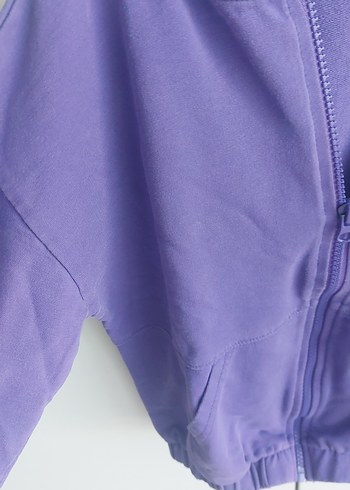 Mor Kapüşonlu Fermuarlı Kız Sweatshirt - Görsel 4