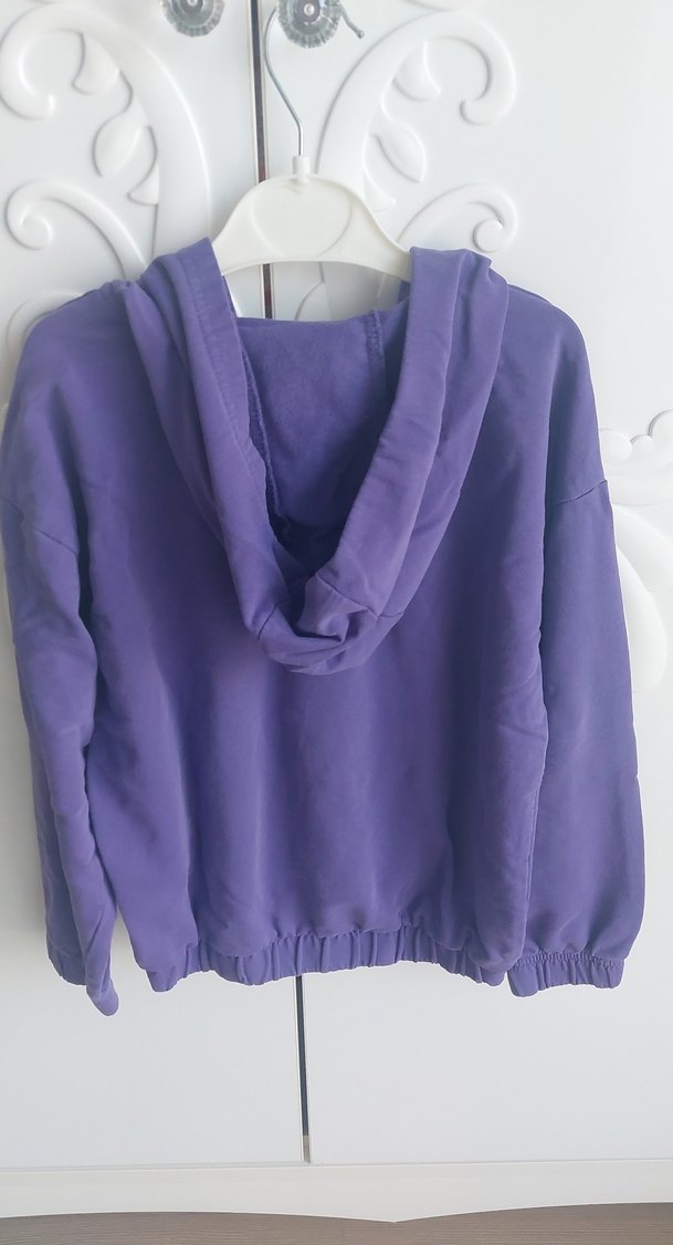 Mor Kapüşonlu Fermuarlı Kız Sweatshirt - Görsel 5