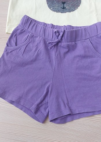 Mor Payetli Genç Kız Şortu ve tişörtler - Görsel 3