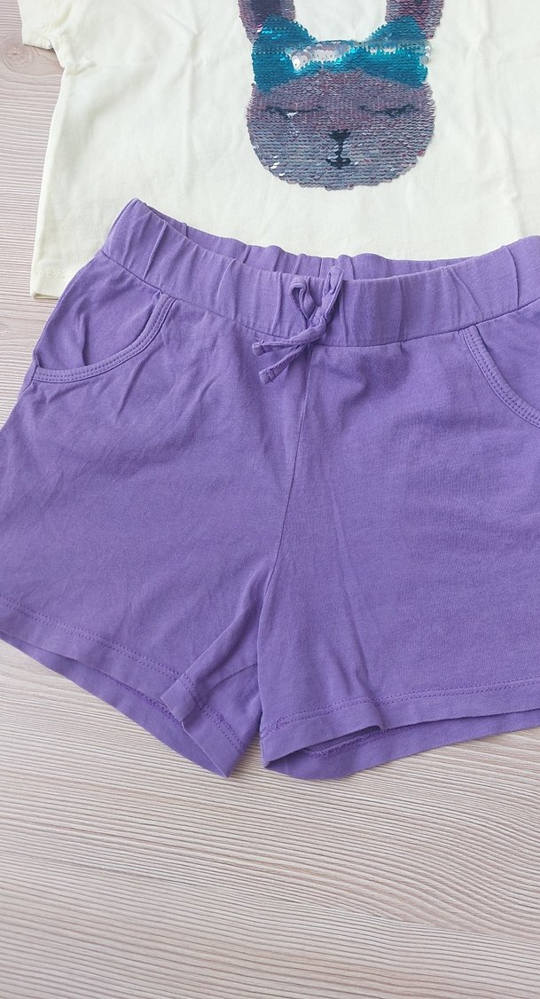 Mor Payetli Genç Kız Şortu ve tişörtler - Görsel 3