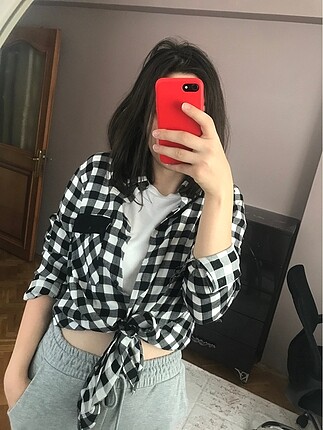 MANGO İHRAÇ FAZLASI BAĞLAMA DETAYLI KARELİ GÖMLEK
