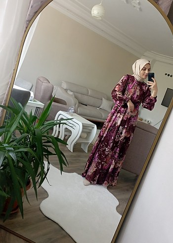 Uzun Kol, Yüksek Yakalı Bohem Mor Elbise