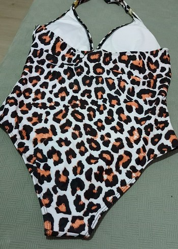 xl Beden kahverengi Renk leopar desenli mayo