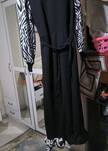 Zebra Desenli Uzun Siyah Elbise