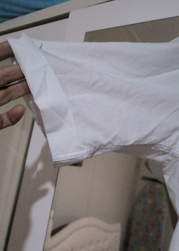 Kadın Beyaz Kısa Kollu Pamuklu Gömlek - Görsel 2