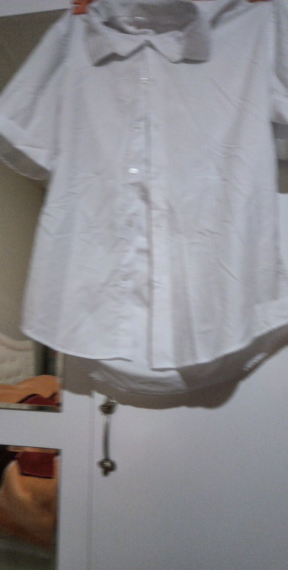 Kadın Beyaz Kısa Kollu Pamuklu Gömlek - Görsel 3