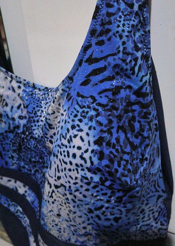 Uzun Kesim Koyu Mavi Bağlama Desenli Mayo - Görsel 3