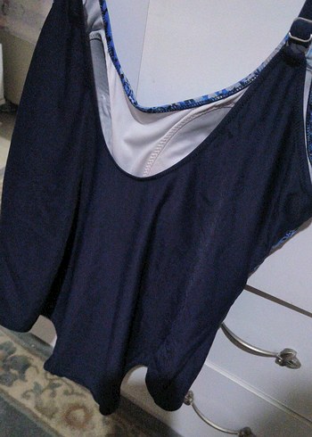 Uzun Kesim Koyu Mavi Bağlama Desenli Mayo - Görsel 5