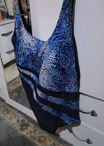 Uzun Kesim Koyu Mavi Bağlama Desenli Mayo - Görsel 2