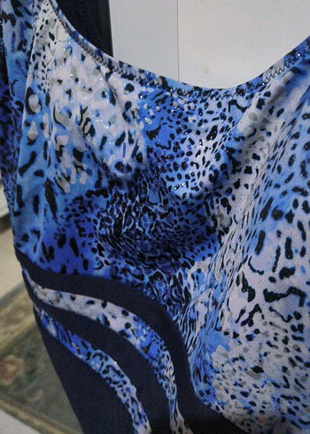 Uzun Kesim Koyu Mavi Bağlama Desenli Mayo - Görsel 4