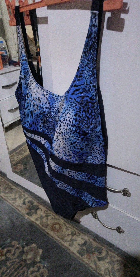 Uzun Kesim Koyu Mavi Bağlama Desenli Mayo - Görsel 2