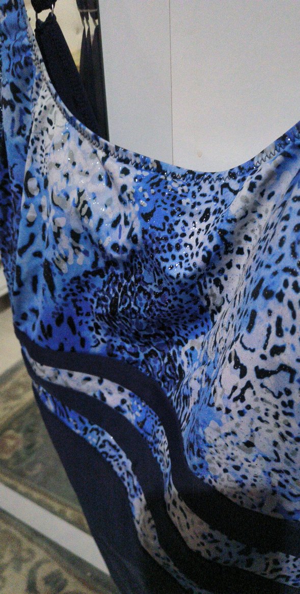 Uzun Kesim Koyu Mavi Bağlama Desenli Mayo - Görsel 4