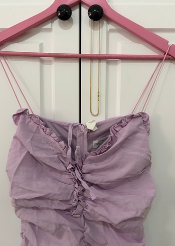 Mor Drapeli Midi Abiye Elbise - Görsel 5