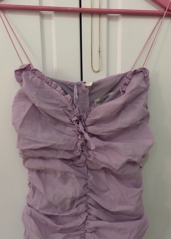 Mor Drapeli Midi Abiye Elbise - Görsel 3