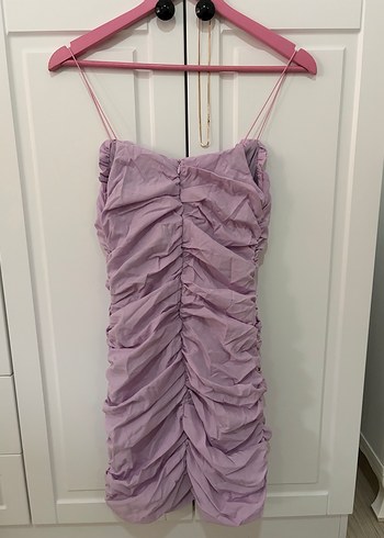 Mor Drapeli Midi Abiye Elbise - Görsel 4