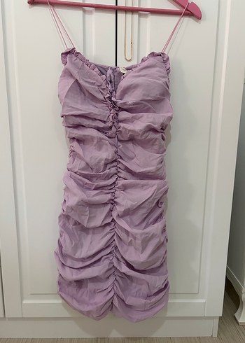 Mor Drapeli Midi Abiye Elbise - Görsel 2