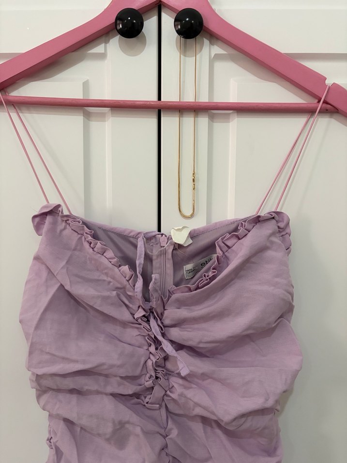 Mor Drapeli Midi Abiye Elbise - Görsel 5