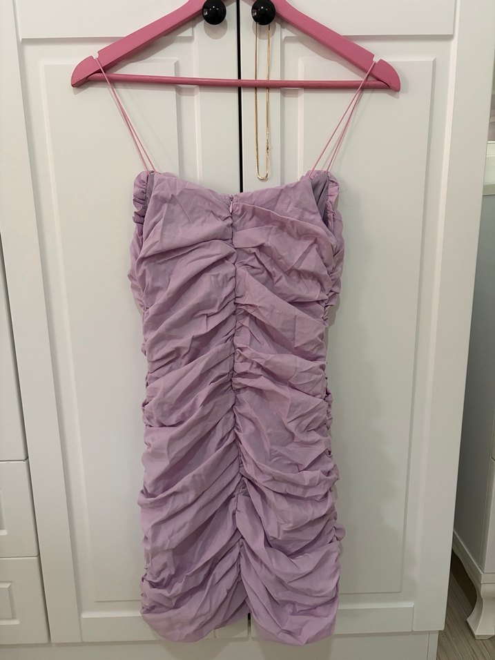 Mor Drapeli Midi Abiye Elbise - Görsel 4