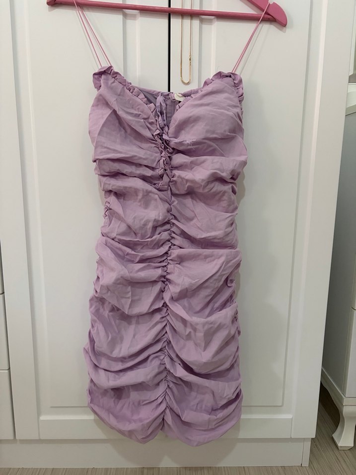 Mor Drapeli Midi Abiye Elbise - Görsel 2