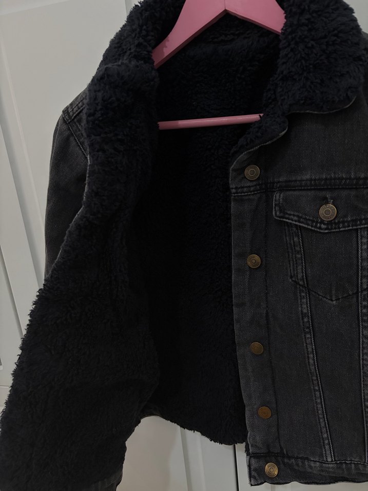 Düğmeli Gri Kadın Kot Ceket - Görsel 3