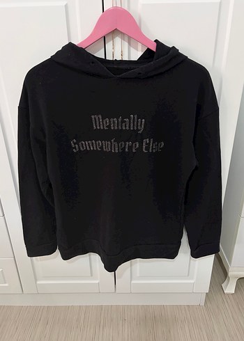 Siyah Kapüşonlu Baskılı Kadın Sweatshirt - Görsel 5