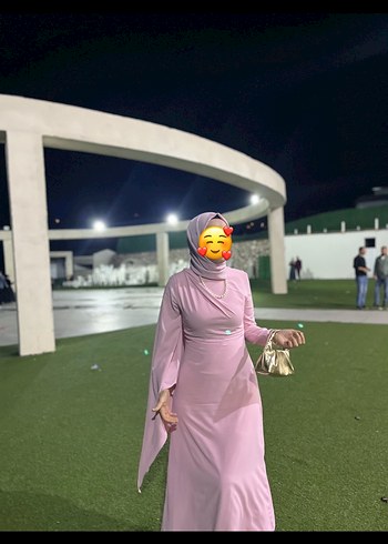 Pembe Uzun Kollu Drapeli Tesettür Elbise - Görsel 2