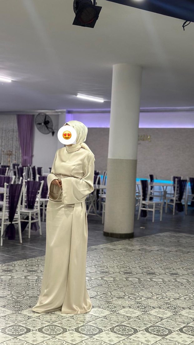 Beyaz Drapeli Uzun Kollu Nişan Elbisesi - Görsel 2