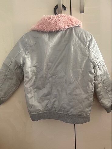 Buffalo metalik gri yakası peluş kürklü kız çocuk montu - Görsel 3