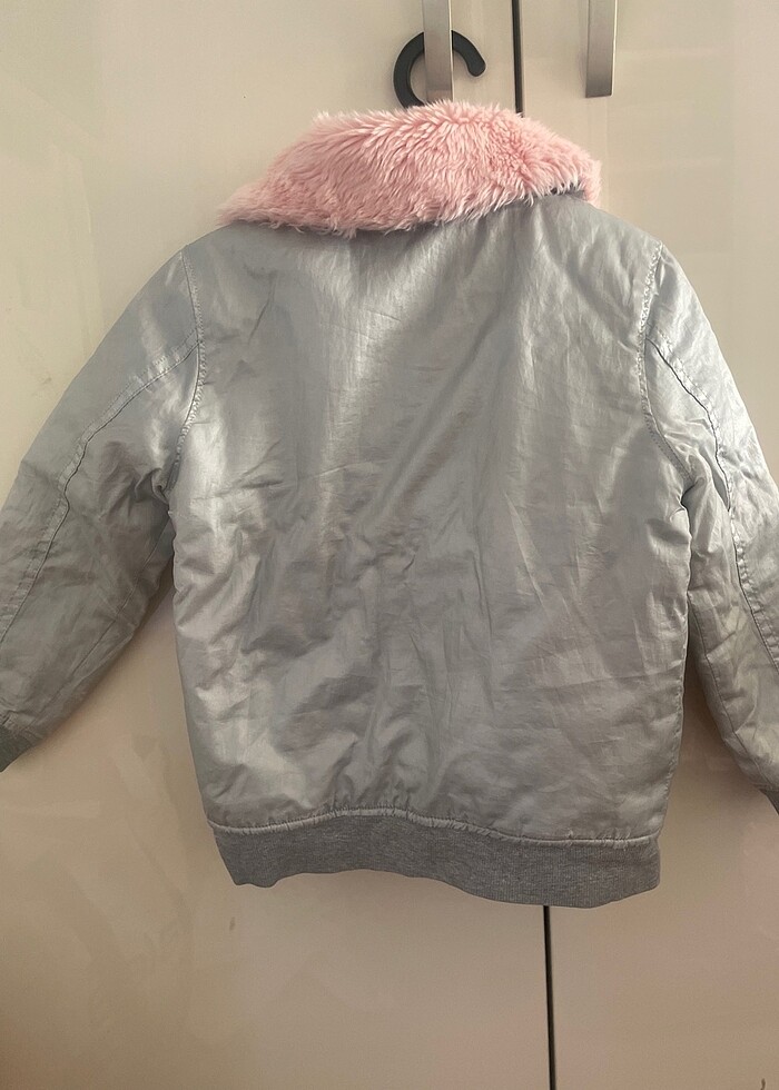 Buffalo metalik gri yakası peluş kürklü kız çocuk montu - Görsel 3