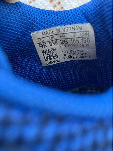 26 Beden mavi Renk Adidas spor ayakkabı unisex kız-erkek çocuk