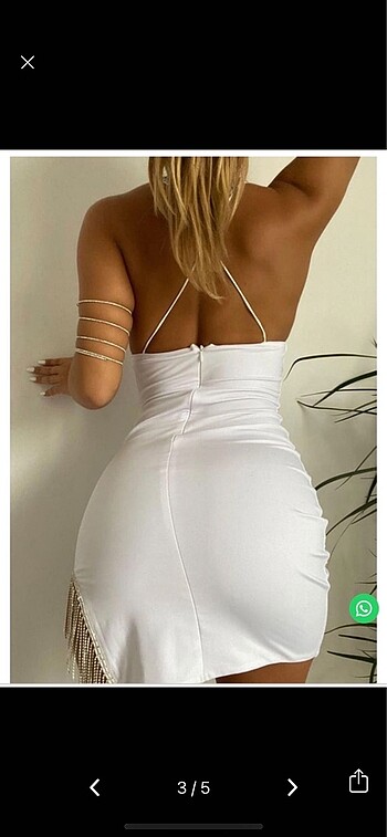 m Beden Taşlı yırtmaç askılı elbise