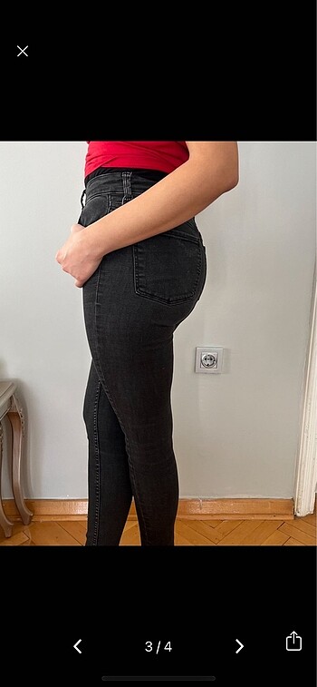 34 Beden Koyu gri kot yüksek bel skinny jean