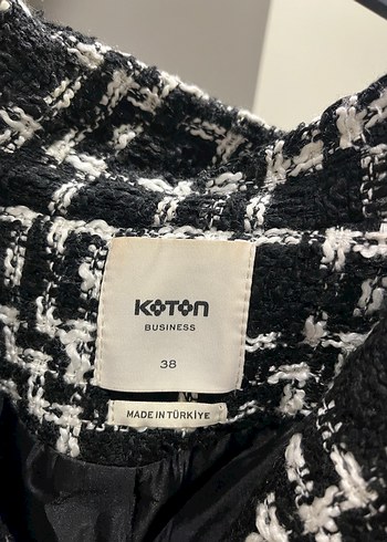 Düğmeli Siyah Mini Ekose Blazer - Görsel 3