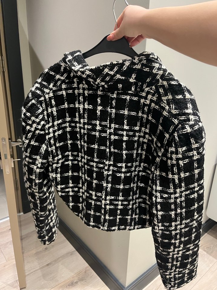 Düğmeli Siyah Mini Ekose Blazer - Görsel 2