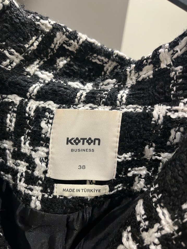 Düğmeli Siyah Mini Ekose Blazer - Görsel 3