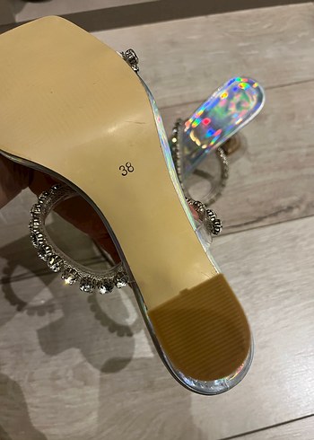 Kadın Çok Renkli Parlak Taşlı Blok Topuklu Terlik - Görsel 2