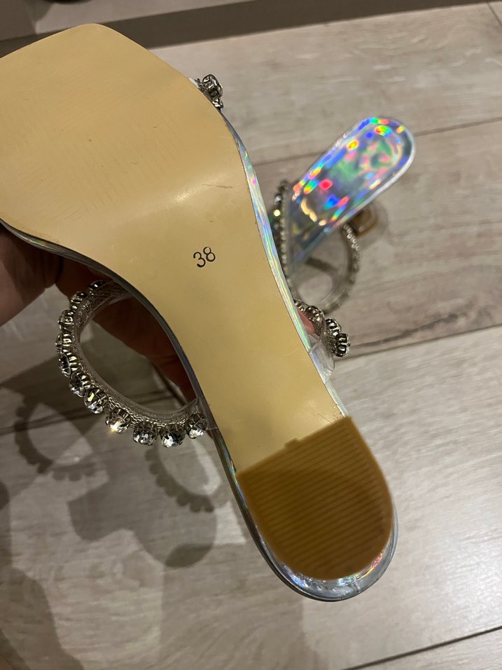 Kadın Çok Renkli Parlak Taşlı Blok Topuklu Terlik - Görsel 2