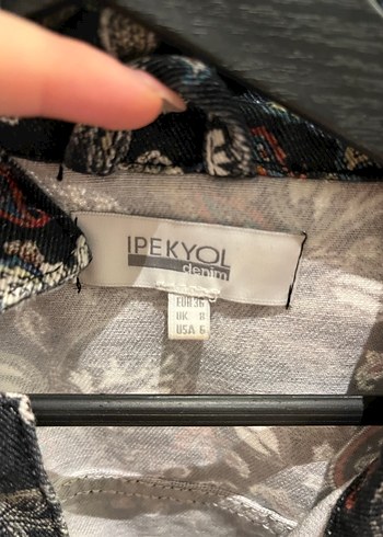 Desenli Gri Kadın Denim Ceket - Görsel 3