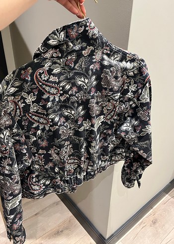 Desenli Gri Kadın Denim Ceket - Görsel 2