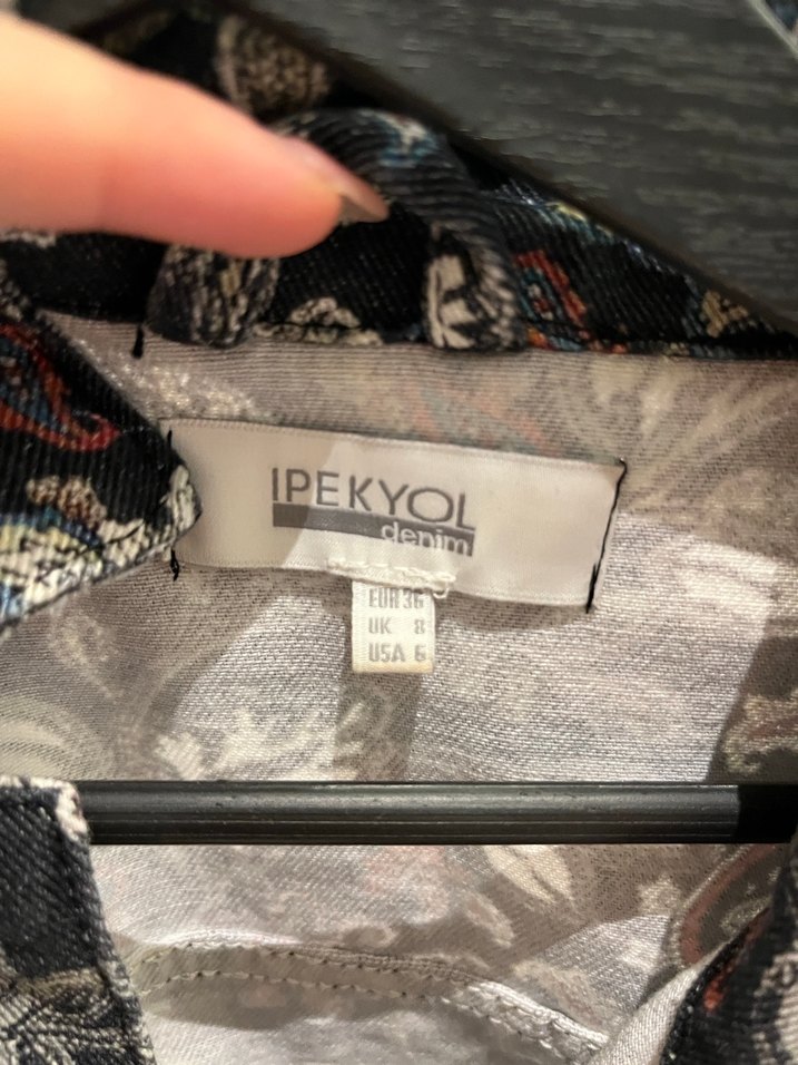 Desenli Gri Kadın Denim Ceket - Görsel 3