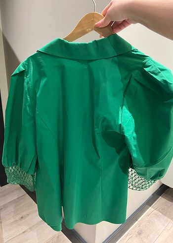 Yeşil Drapeli Uzun Kollu Mini Kadın Gömlek - Görsel 2