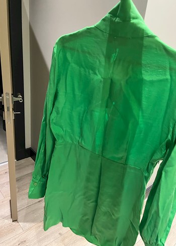 Uzun Kol, Düğmeli, Yeşil Kadın Gömlek - Görsel 2