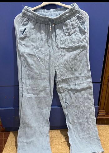 Gri Kadın Keten Rahat Kesim Pantolon - Görsel 3