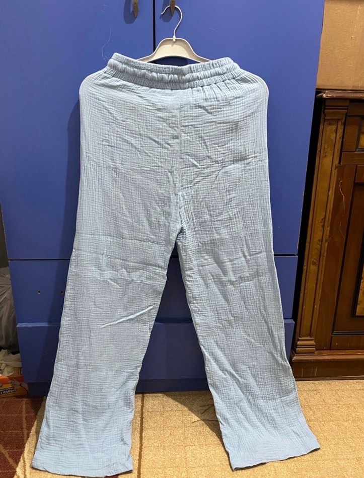 Gri Kadın Keten Rahat Kesim Pantolon - Görsel 4