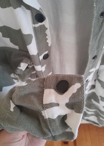 Kadın Gri Kamuflaj Düğmeli Ceket gömlek - Görsel 6